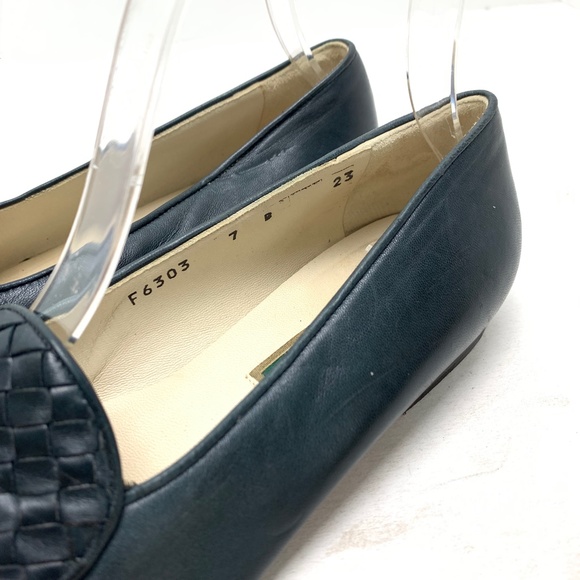 COLE HAAN Navy Blue Leather Upper & Sole Woven Vintage ITALY Flats sz 6.5/ 7 - Picture 10 of 16